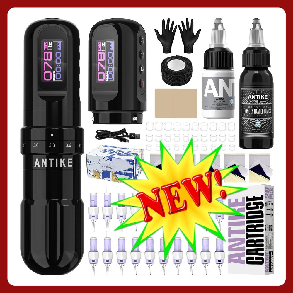 Antike‎ Cordless Tattoo Gun Kit 2 Batteries NIB
